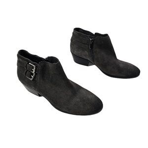 Sam Edelman Petal Gray Suede Leather Zip-up Ankle Booties Buckle Accent Size 7.5